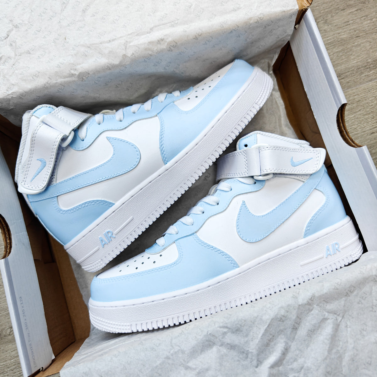 tan and baby blue air force ones