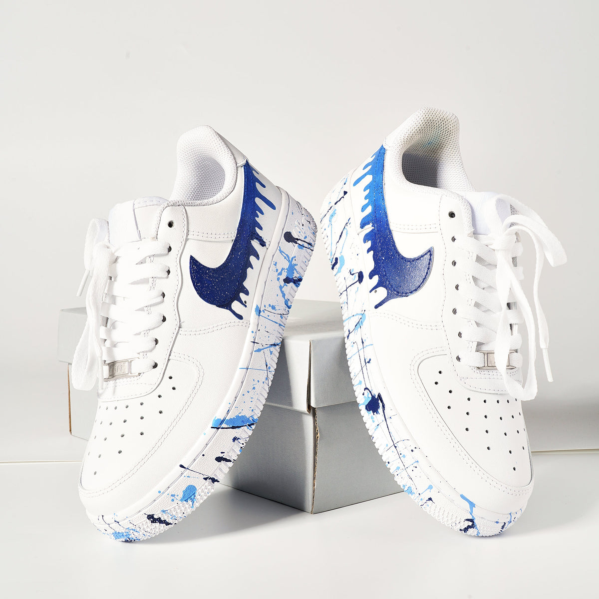 Custom Blue Drip Nike Air Force 1 Sneakers Splatter unitecustom