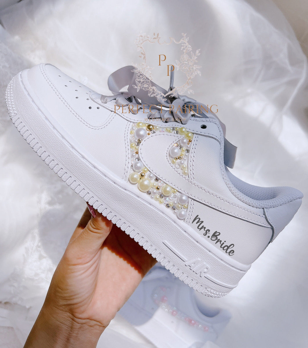 Wedding Shoes Custom Nike Air Force 1 Pearls and Diamonds – Unite Custom