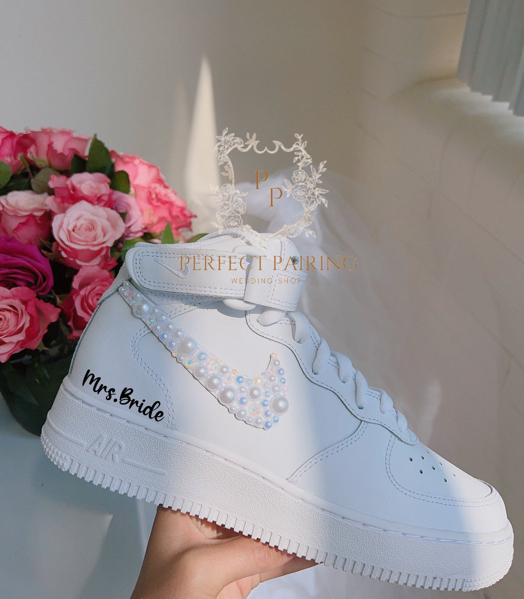 Wedding Shoes Custom Air Force 1 Mid Pearl – Unite Custom