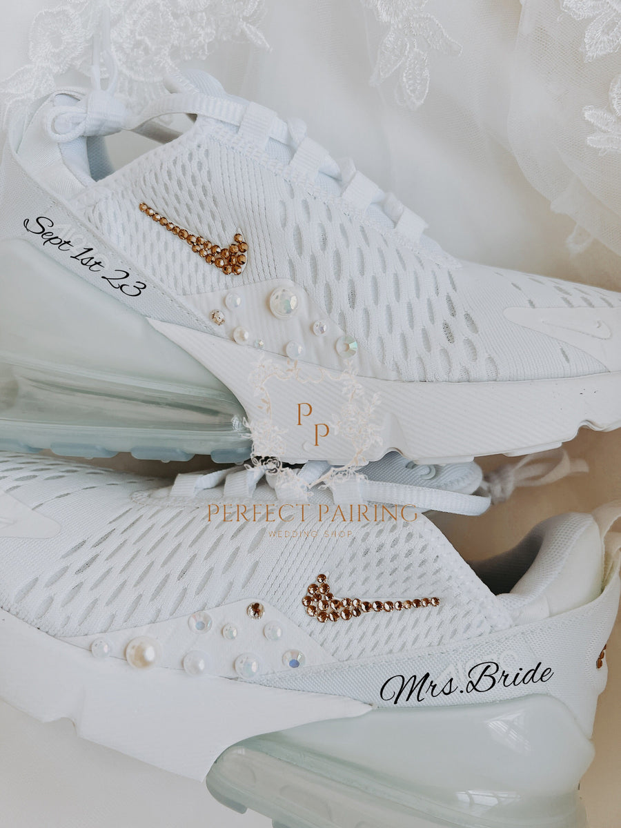 Wedding Shoes Custom Nike Air Max 270 Rhinestones And Pearls – Unite Custom