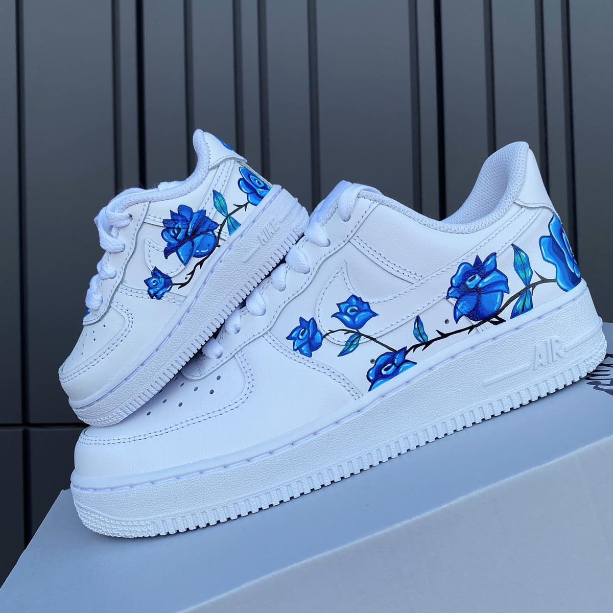 Delicate Blue Rose Design Nike Air Force 1 – B Street Shoes