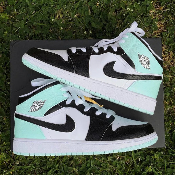 Custom Jordans Black White Light Green