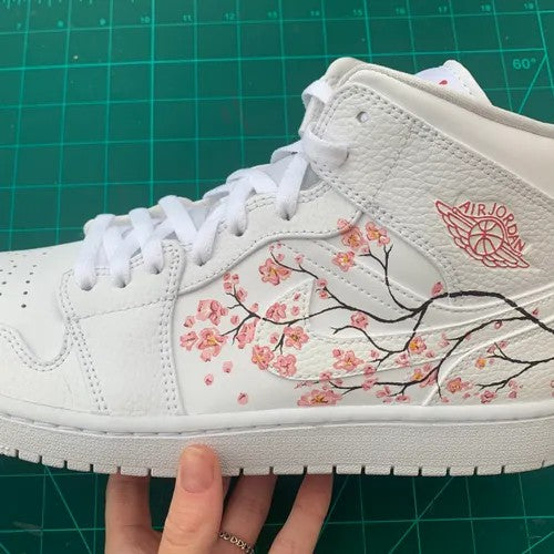 Custom Jordans White Pink Flowers And Brown Branches