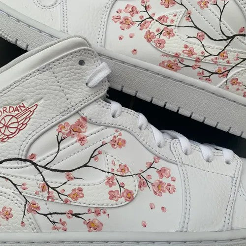 Custom Jordans White Pink Flowers And Brown Branches
