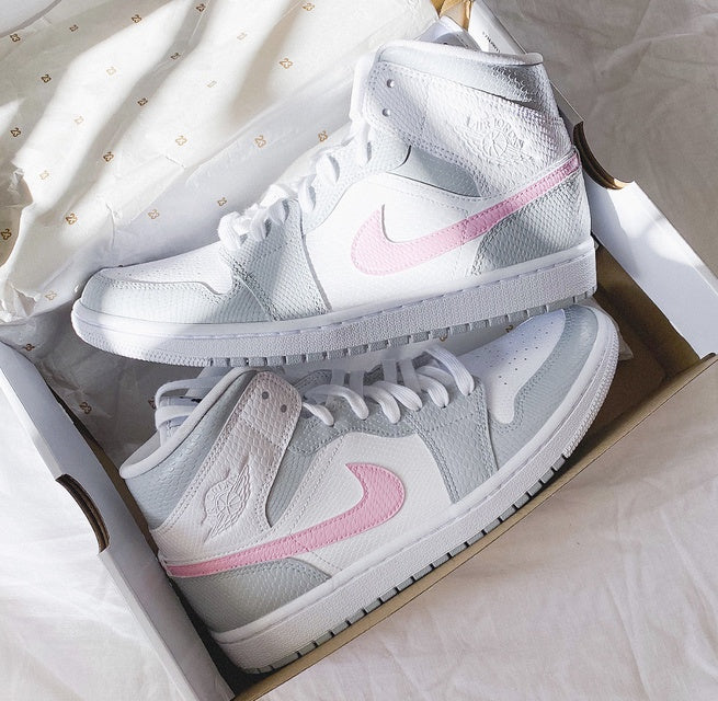 Custom Jordans Grey White Pink Swoosh