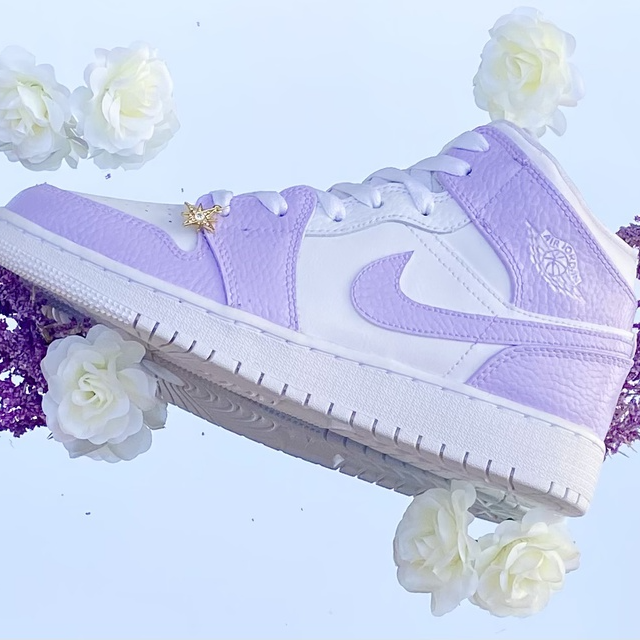 Custom Jordans White Purple With Hexagram Pendant