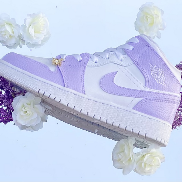 Custom Jordans White Purple With Hexagram Pendant