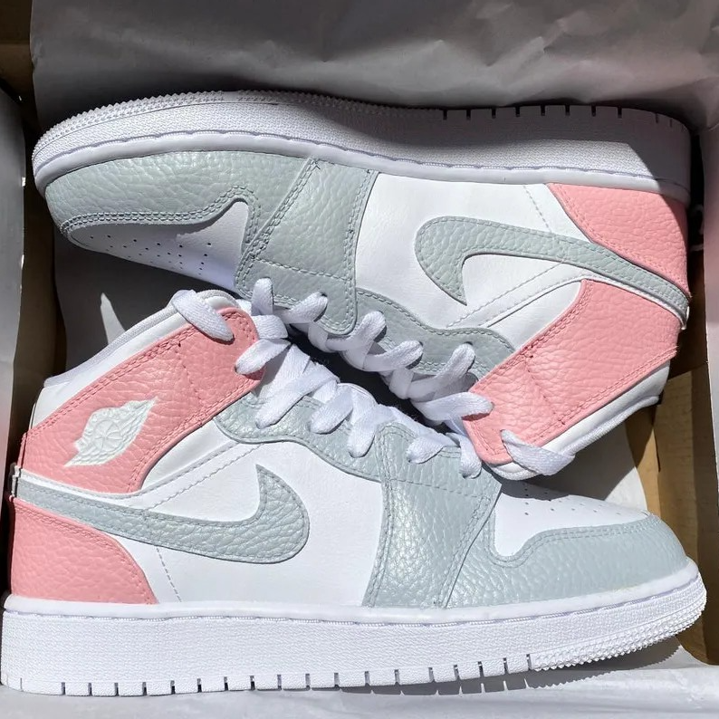 Custom Jordans Grey White Pink