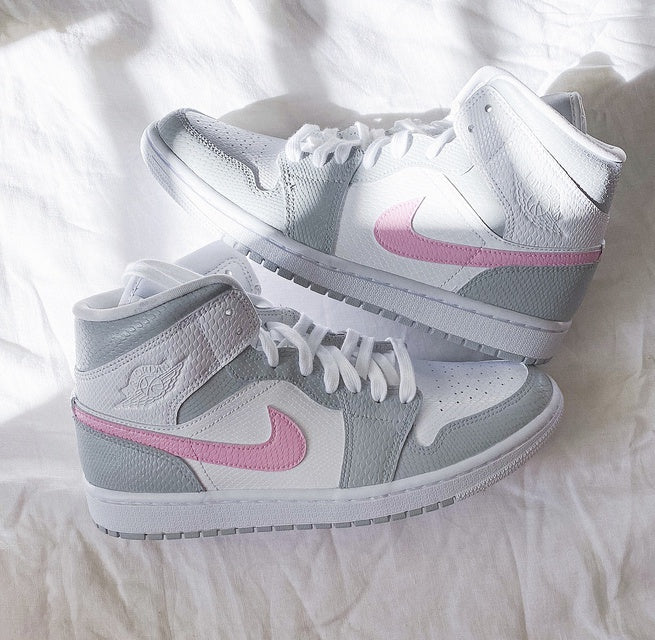 Custom Jordans Grey White Pink Swoosh