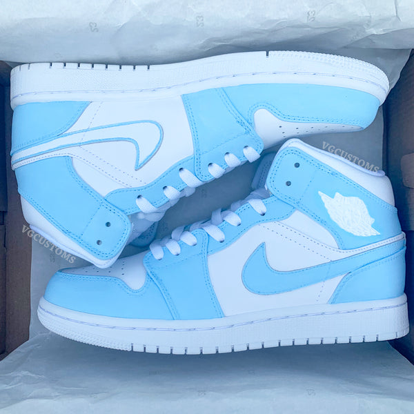 Custom Jordans Blue White Mid