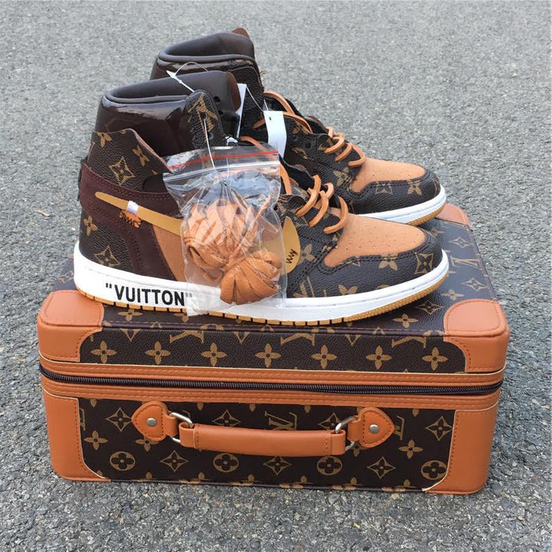 Custom Jordans Brown Khaki LV Logo High