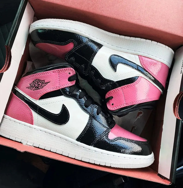 Custom Jordans White Black Pink Glossy Material