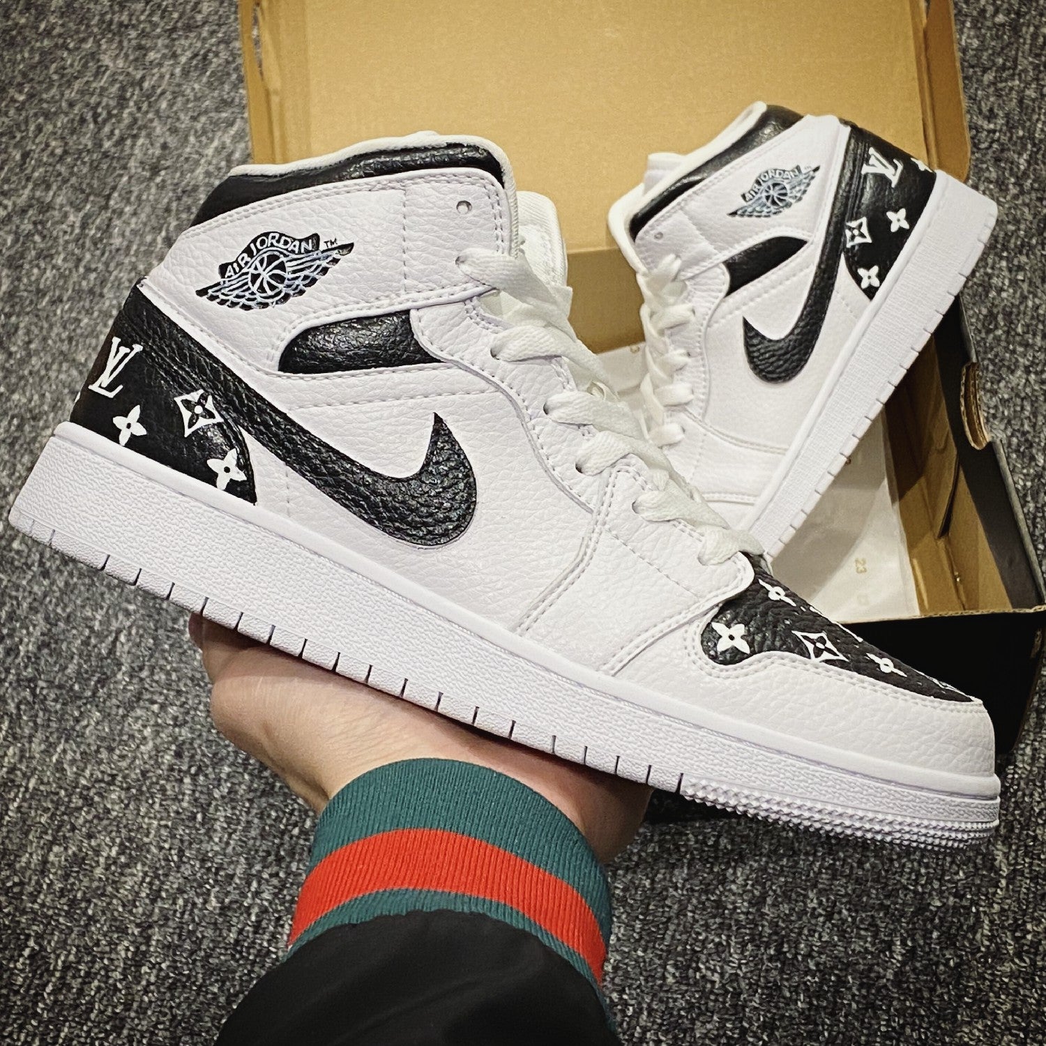 Custom Jordans White Black LV Logo