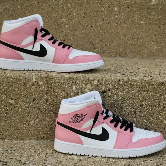 Custom Jordans White Pink Black Swoosh
