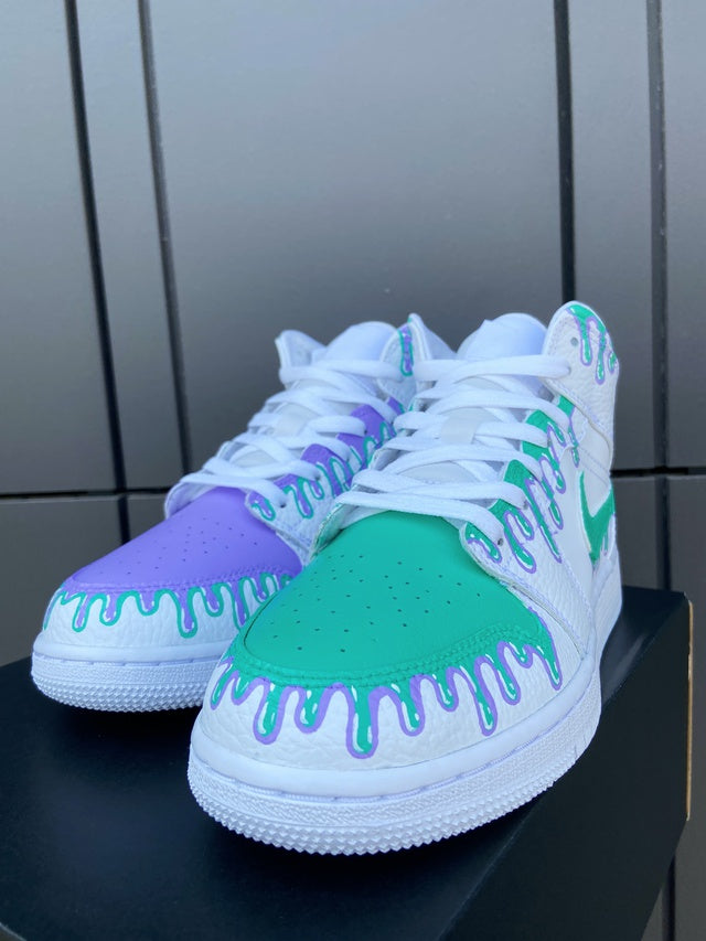Custom Jordans Purple Green Drip