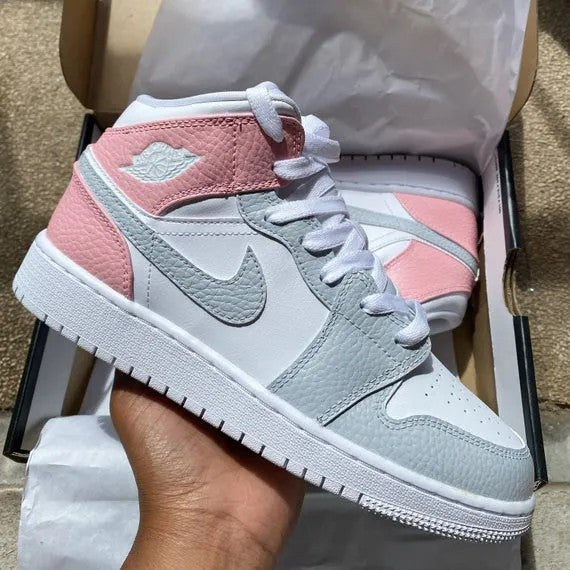 Custom Jordans Grey White Pink