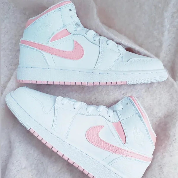 Custom Jordans White Pink Swoosh Mid