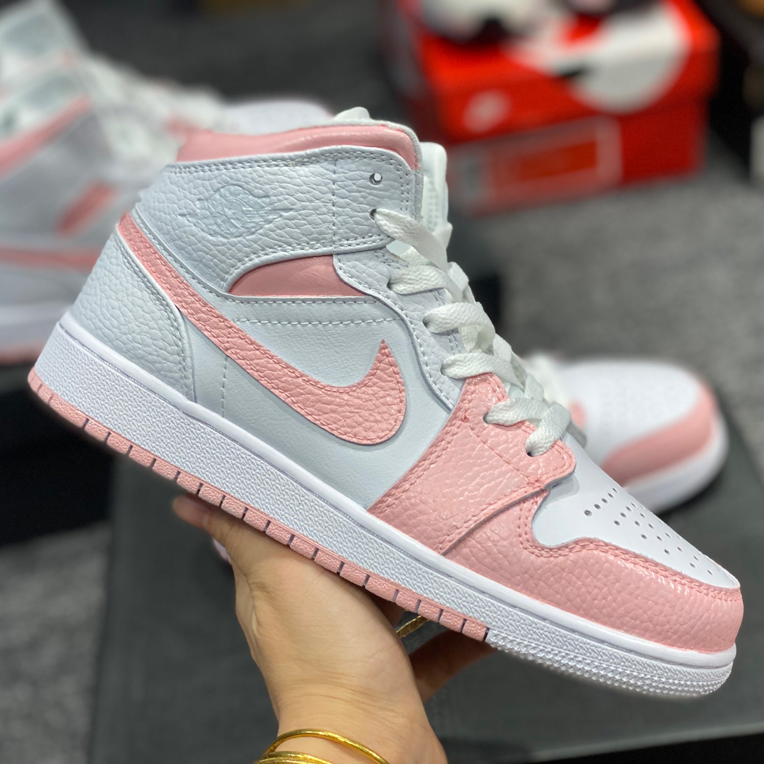 Custom Jordans White Pink Swoosh