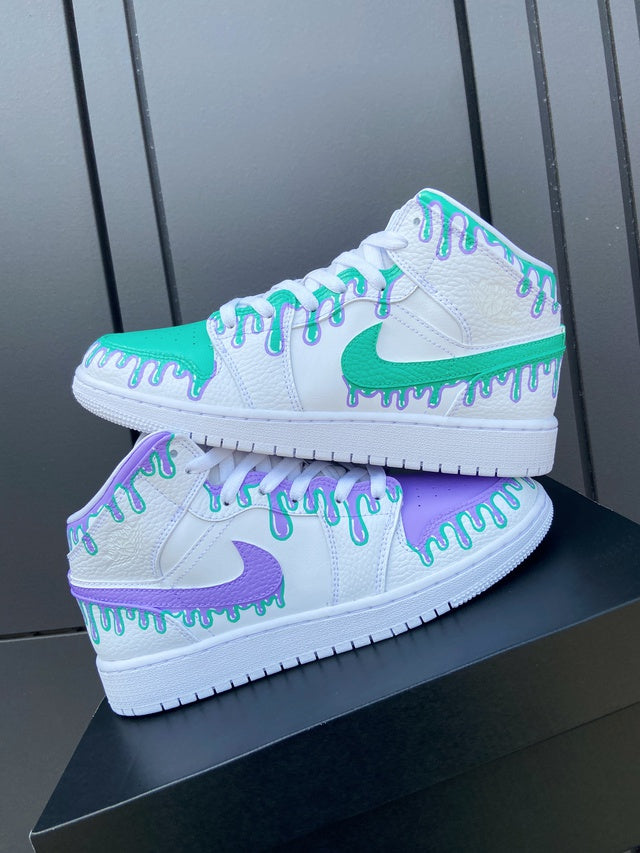 Custom Jordans Purple Green Drip
