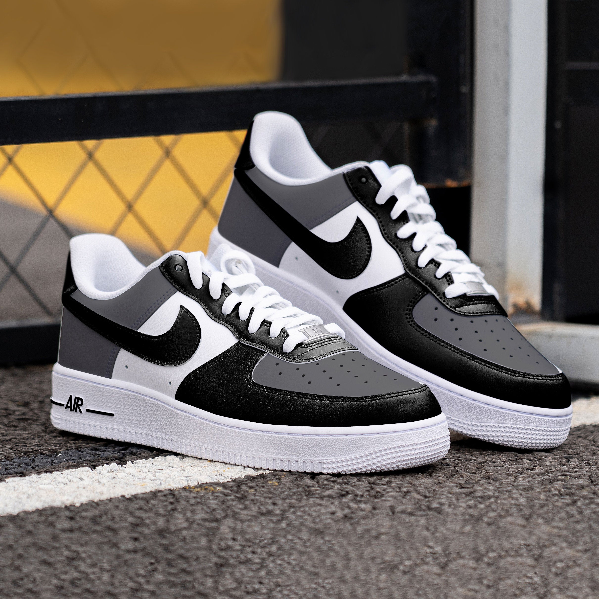 Custom Nike Air Force 1 Shoes  Black And Gray
