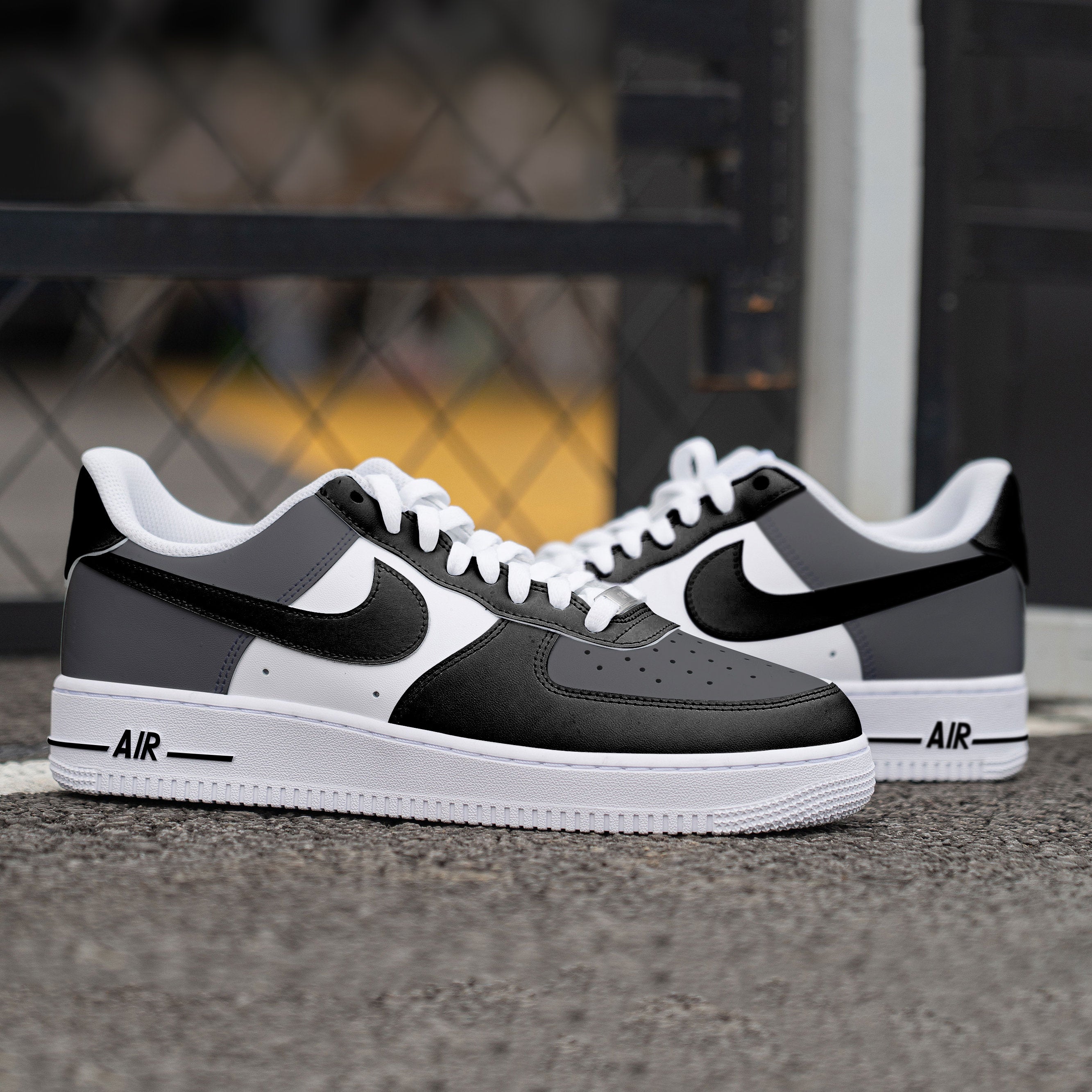 Custom Nike Air Force 1 Shoes  Black And Gray