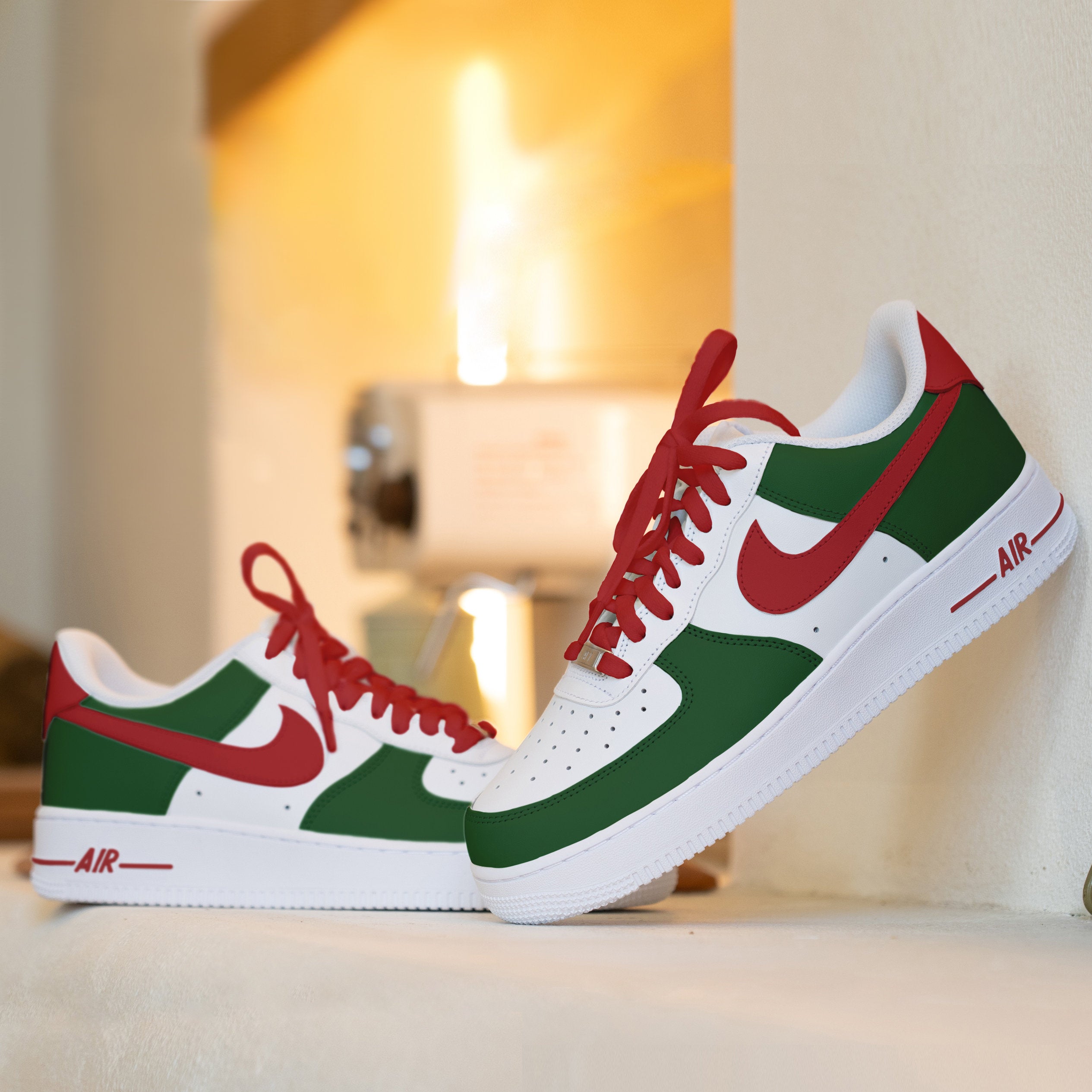 Xmas Custom Red And Green Nike Air Force 1 Sneakers