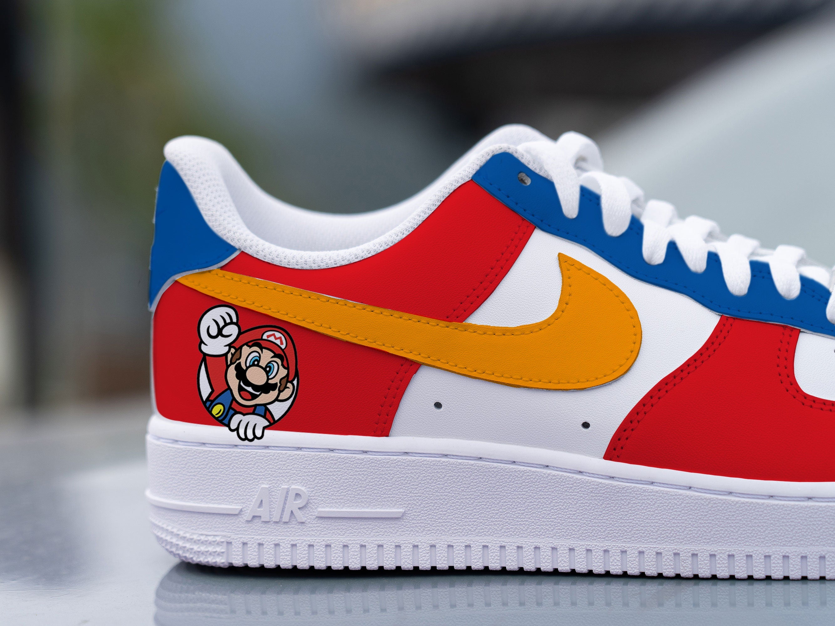 Custom Super Mario Nike Air Force 1 Shoes Red And Blue