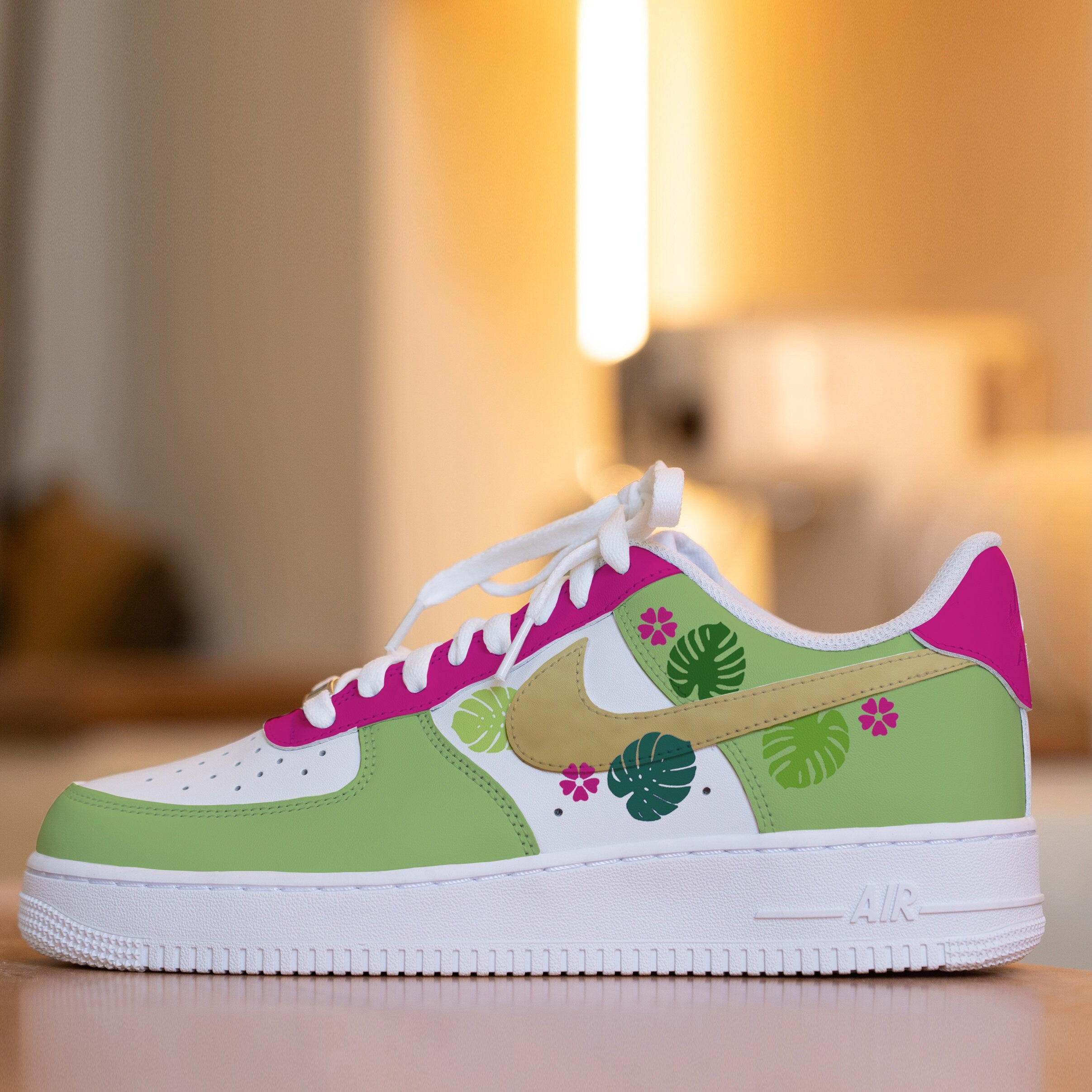 Custom Tropical Leaves Nike Air Force 1 Sneakers Green