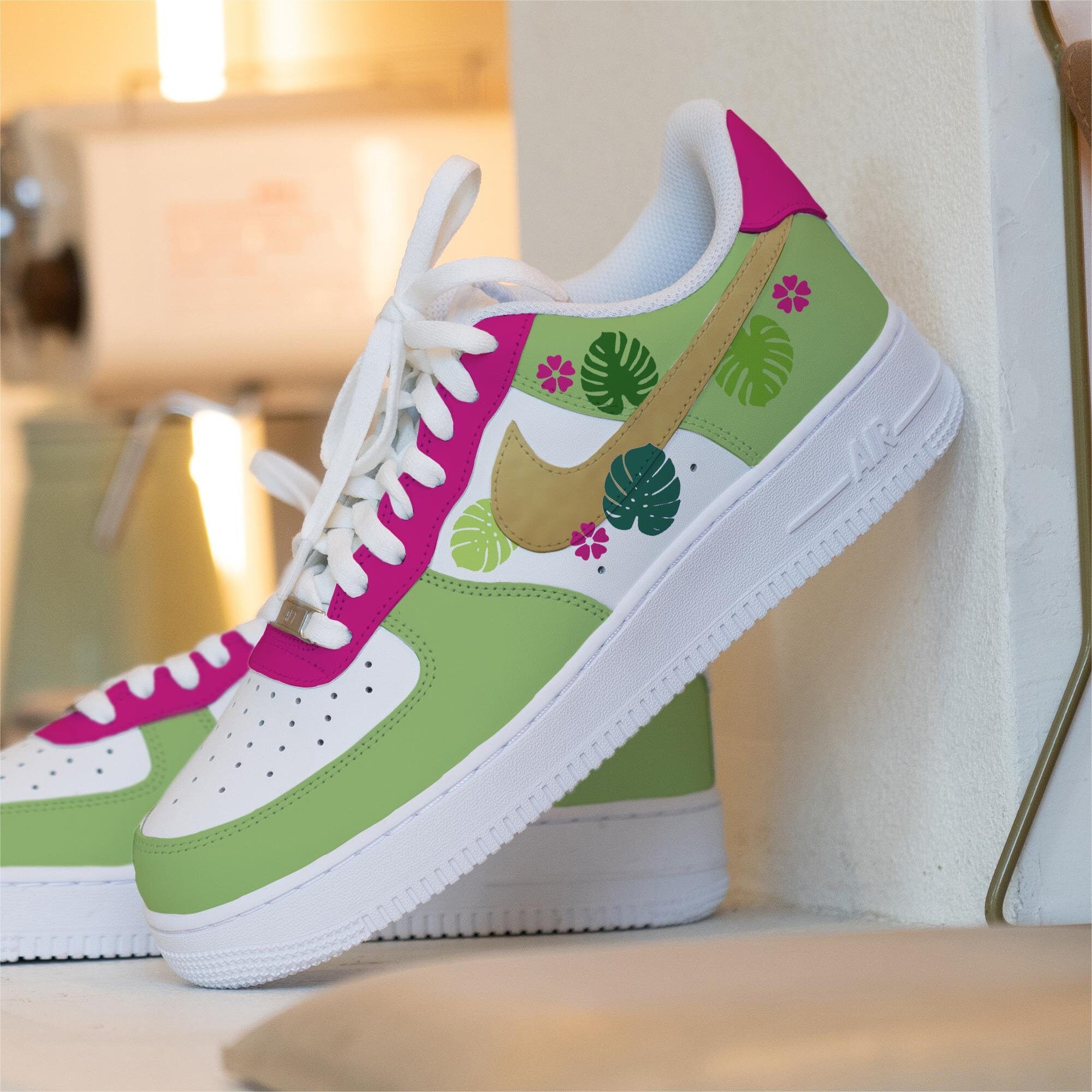 Custom Tropical Leaves Nike Air Force 1 Sneakers Green