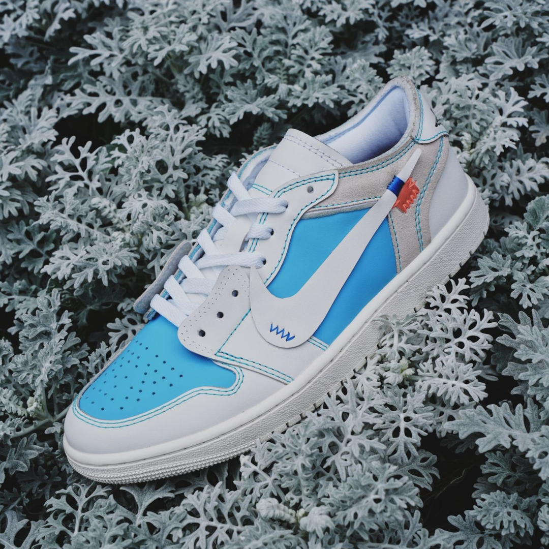 Light Blue Custom Low Air Jordan 1 x Travis Scott unitecustom