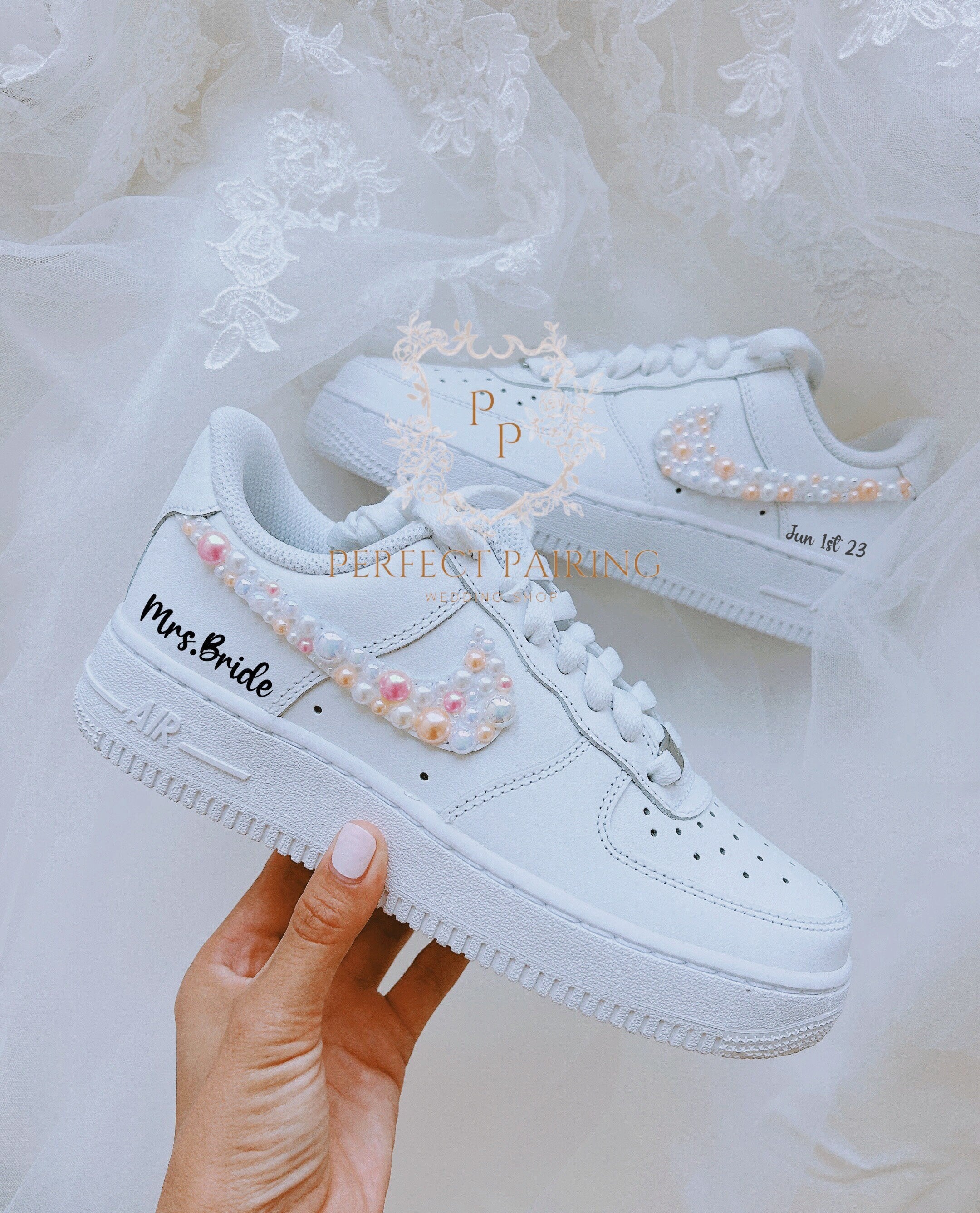 Wedding Shoes Custom Air Force 1 Pearl