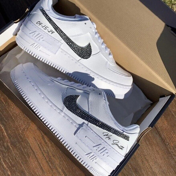 Wedding Shoes Custom Nike Black Rhinestone Air Force 1 Low Shadow