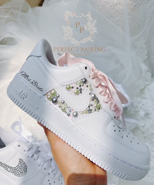 Wedding Shoes Custom Air Force 1 Pearls and Diamonds
