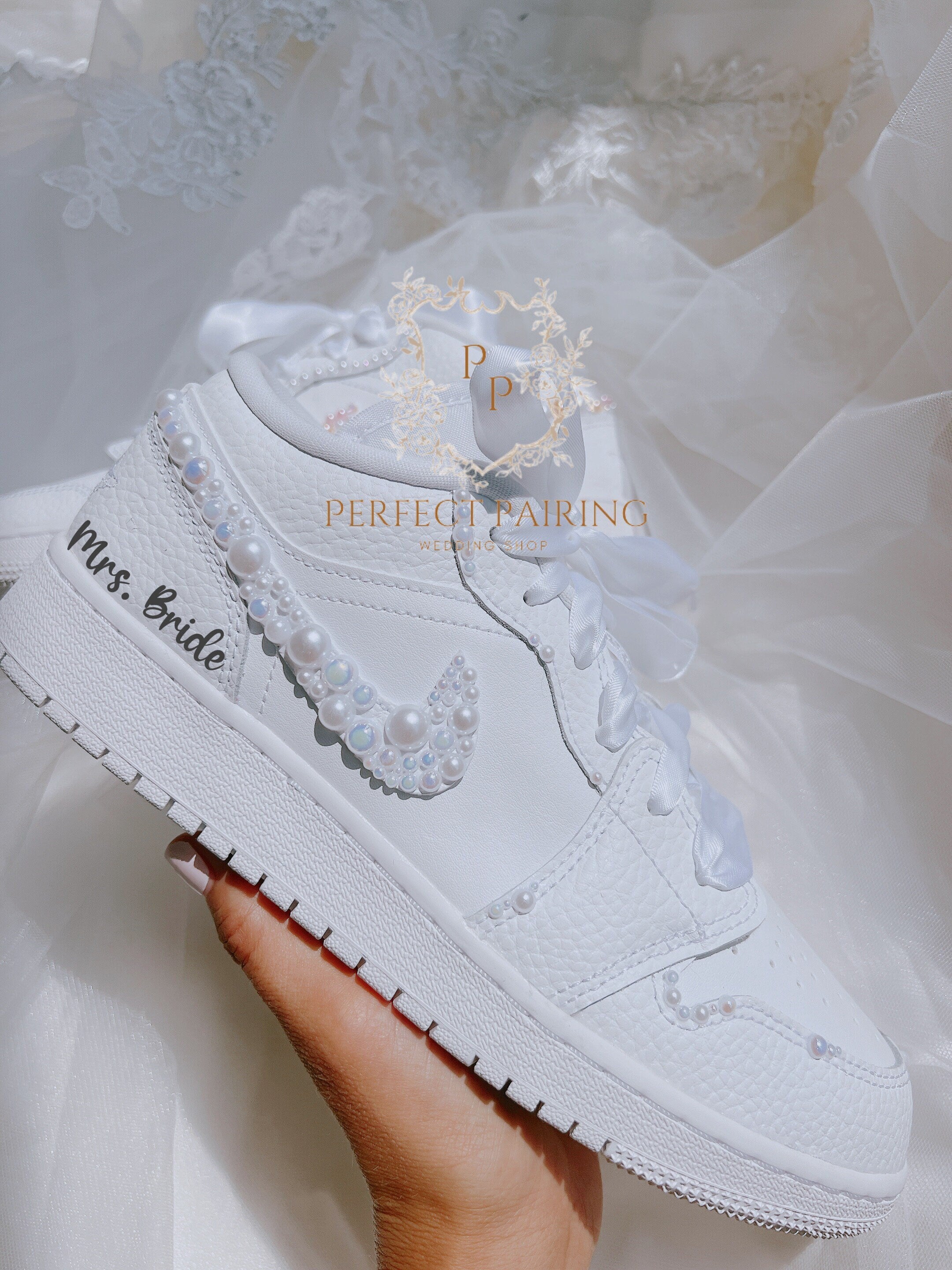 Wedding Shoes Custom Air Jordan 1 Low Pearl