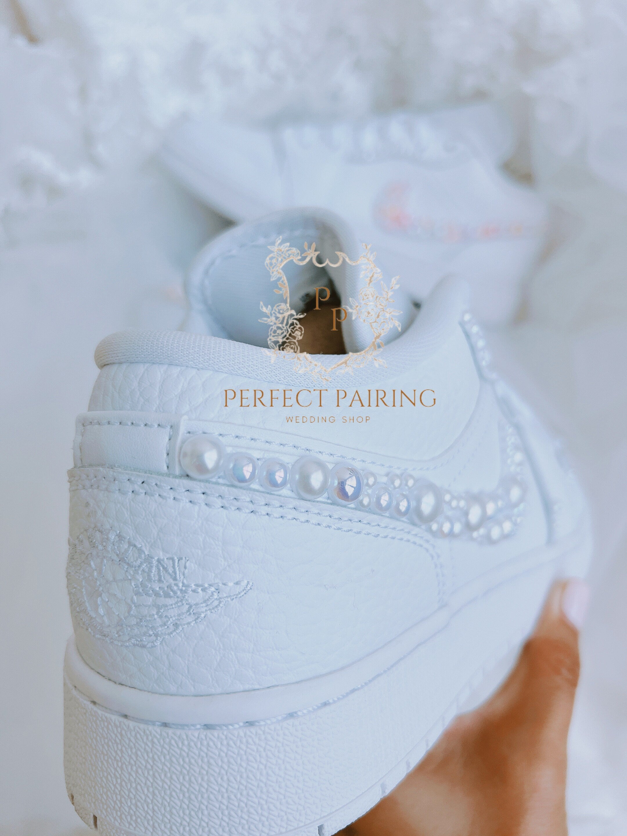 Wedding Shoes Custom Air Jordan 1 Low Pearl