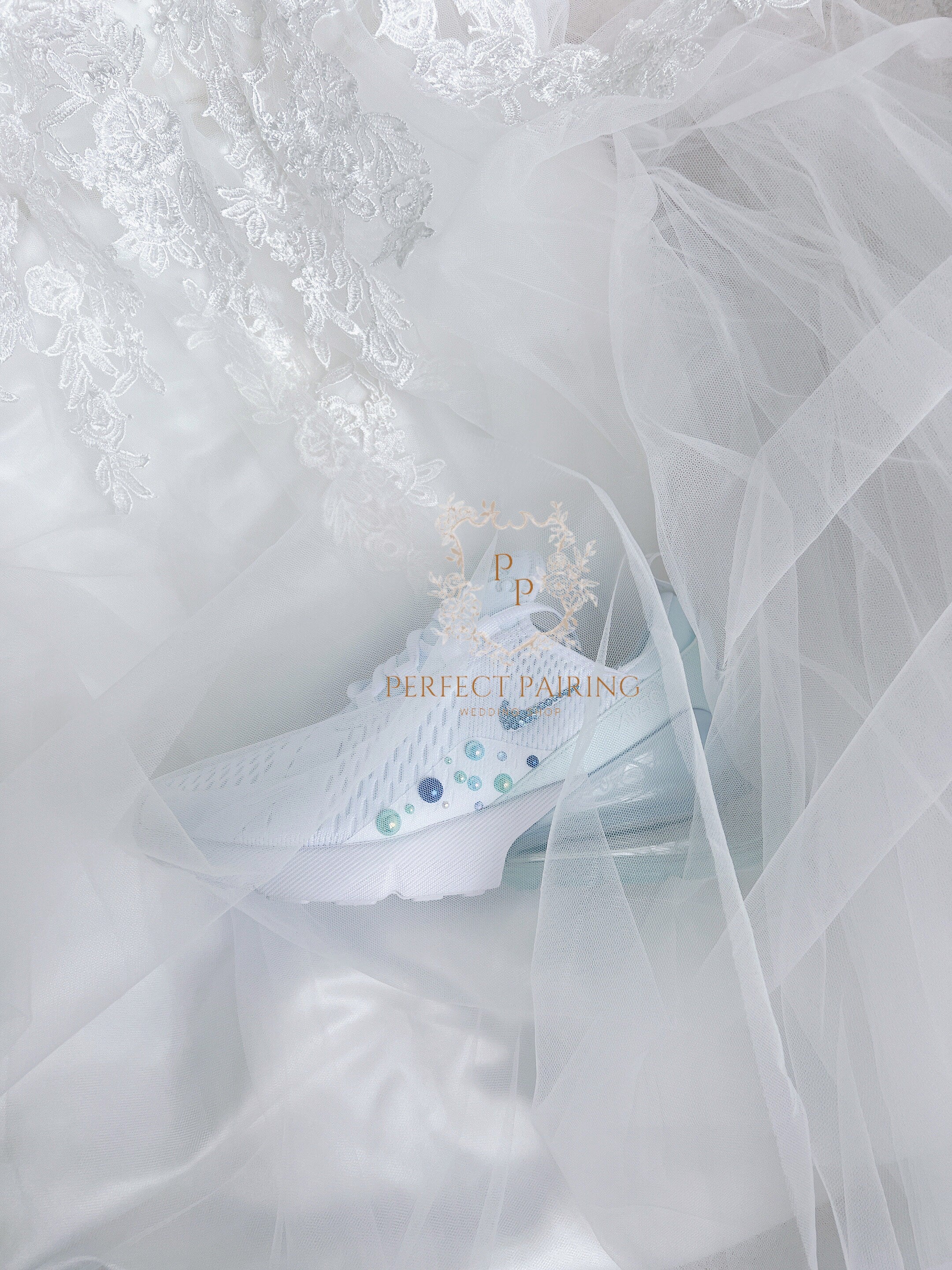 Wedding Shoes Custom Nike Air Max 270 Blue Rhinestones And Pearls