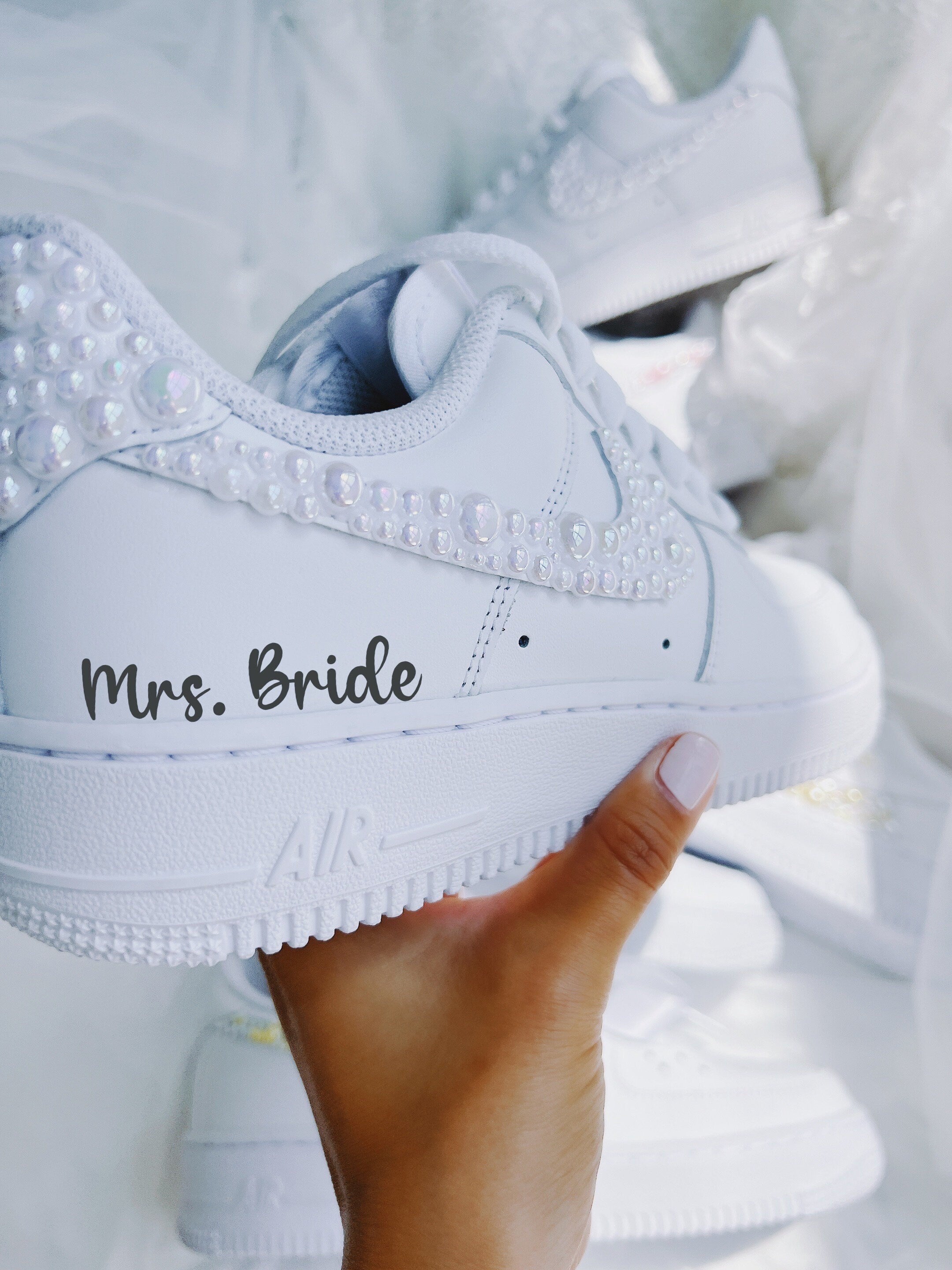 Wedding Shoes Custom Air Force 1 White Pearl