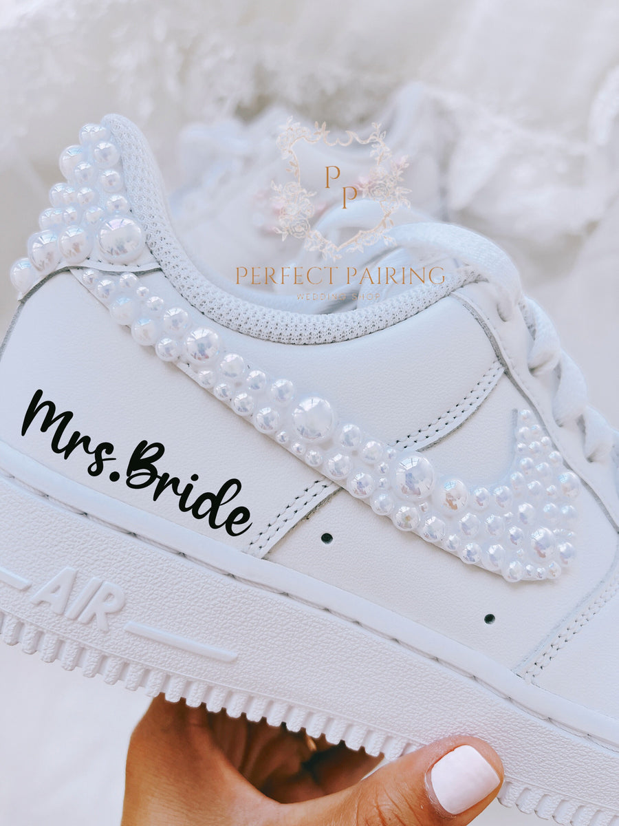 Wedding Shoes Custom Air Force 1 White Pearl – unitecustom
