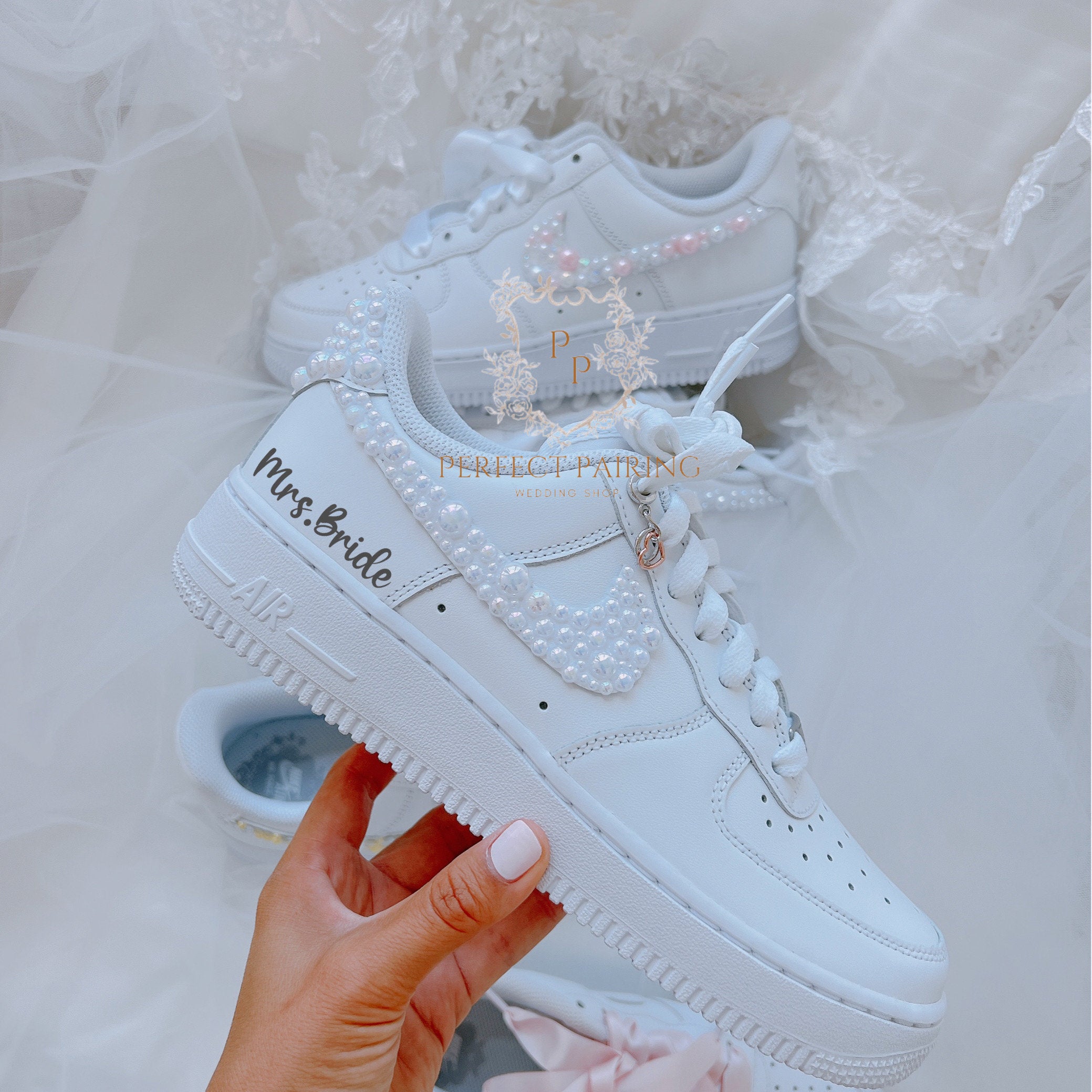 Wedding Shoes Custom Air Force 1 White Pearl