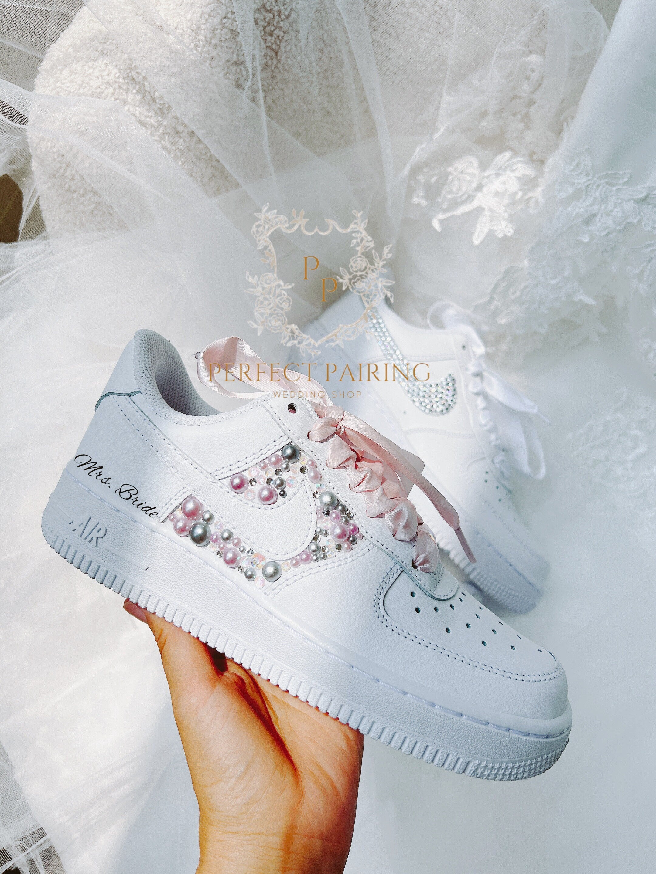 Wedding Shoes Custom Air Force 1 Pearls and Diamonds