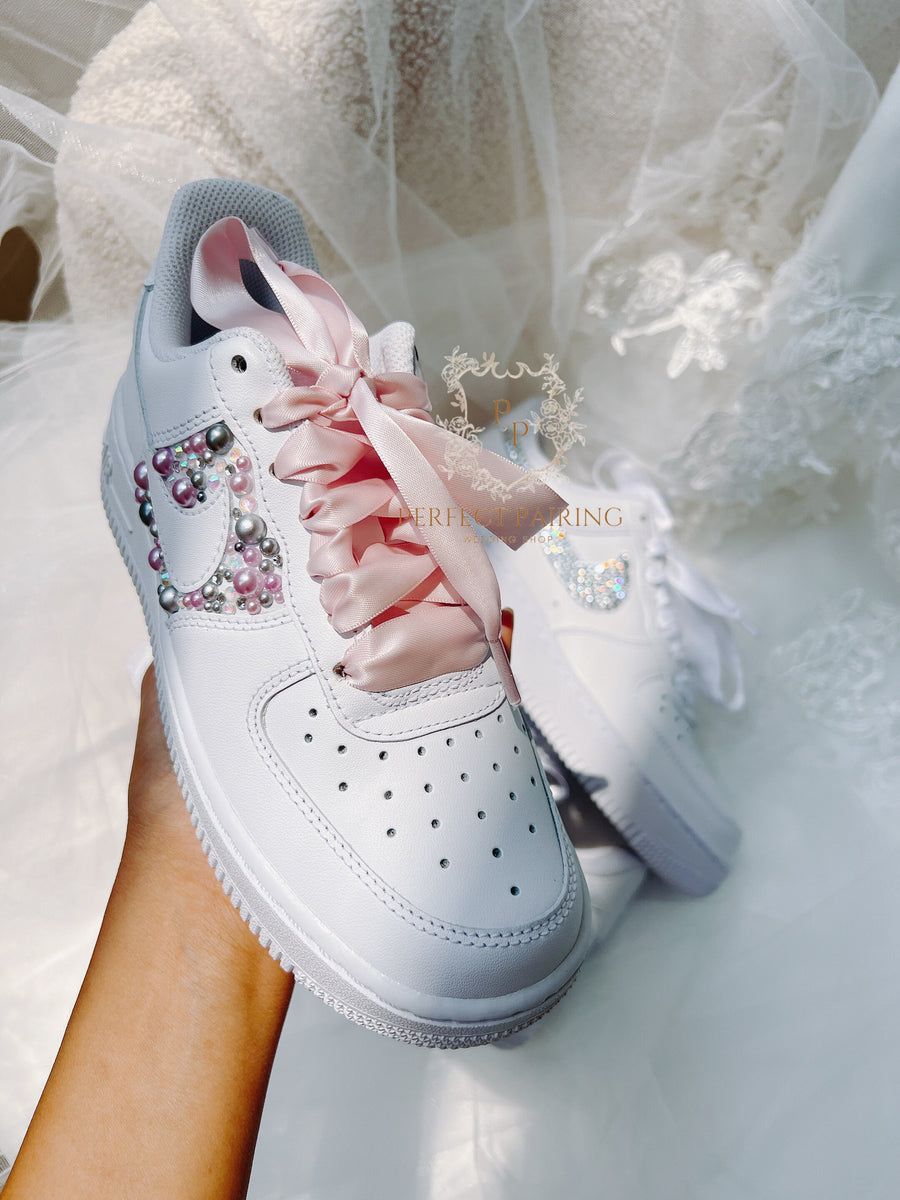 Wedding Shoes Custom Air Force 1 Pearls and Diamonds – Unite Custom