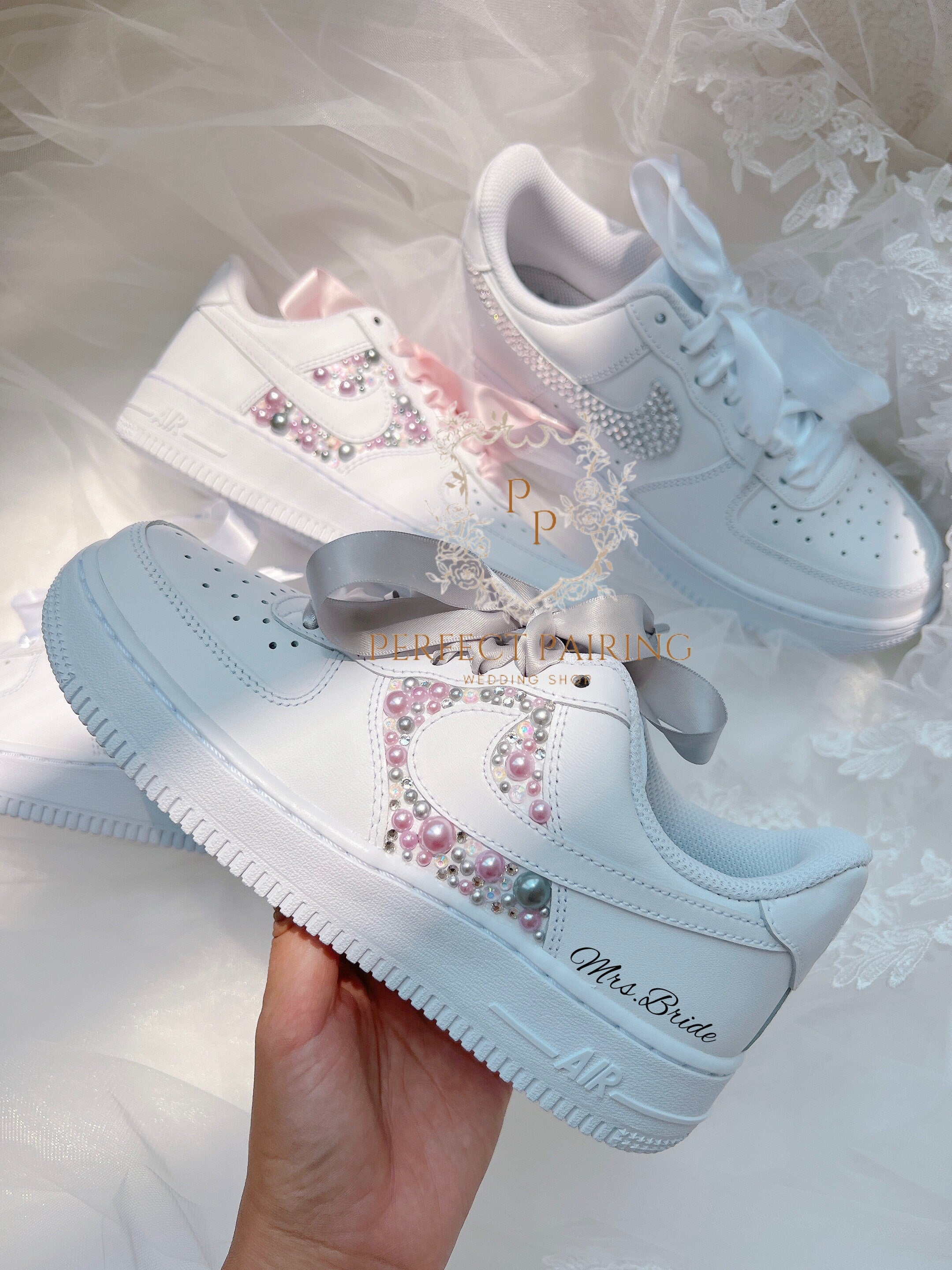 Wedding Shoes Custom Air Force 1 Pearls and Diamonds