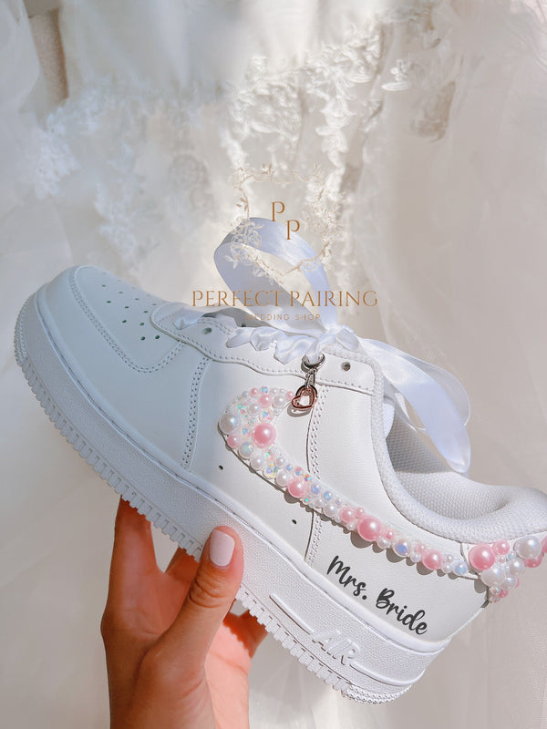 Wedding Shoes Custom Air Force 1 White And Pink Pearls