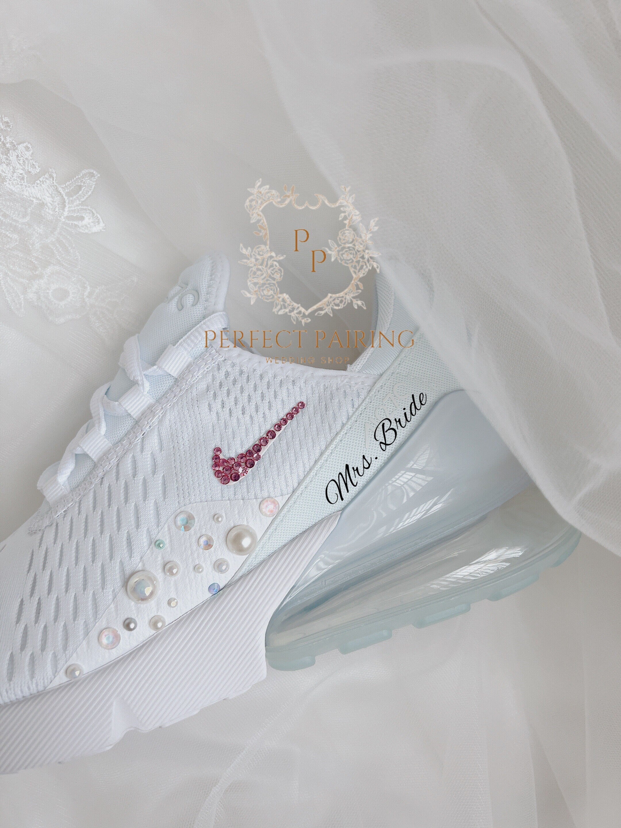 Wedding Shoes Custom Nike Air Max 270 Rhinestones And Pearls