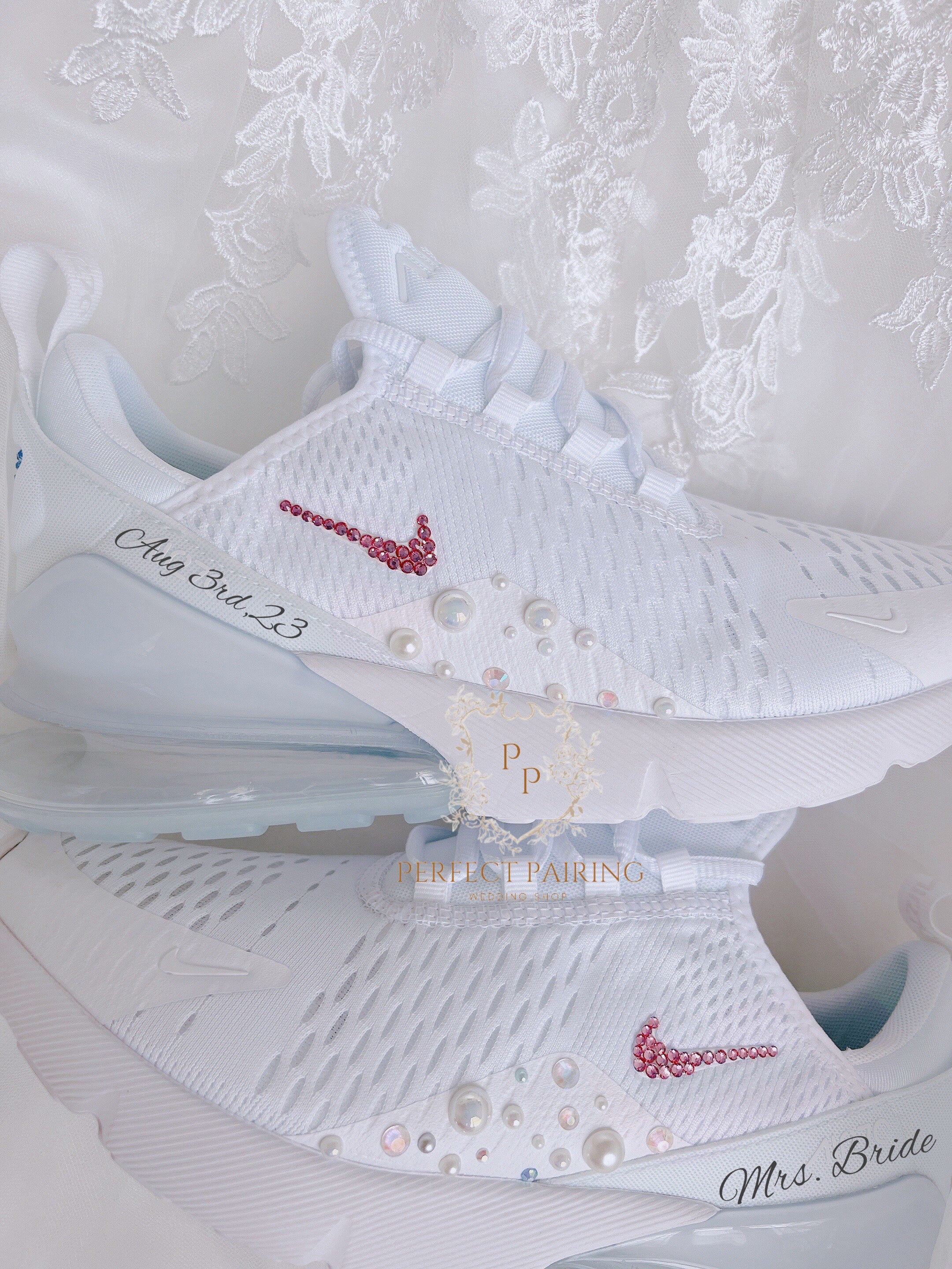 Wedding Shoes Custom Nike Air Max 270 Rhinestones And Pearls