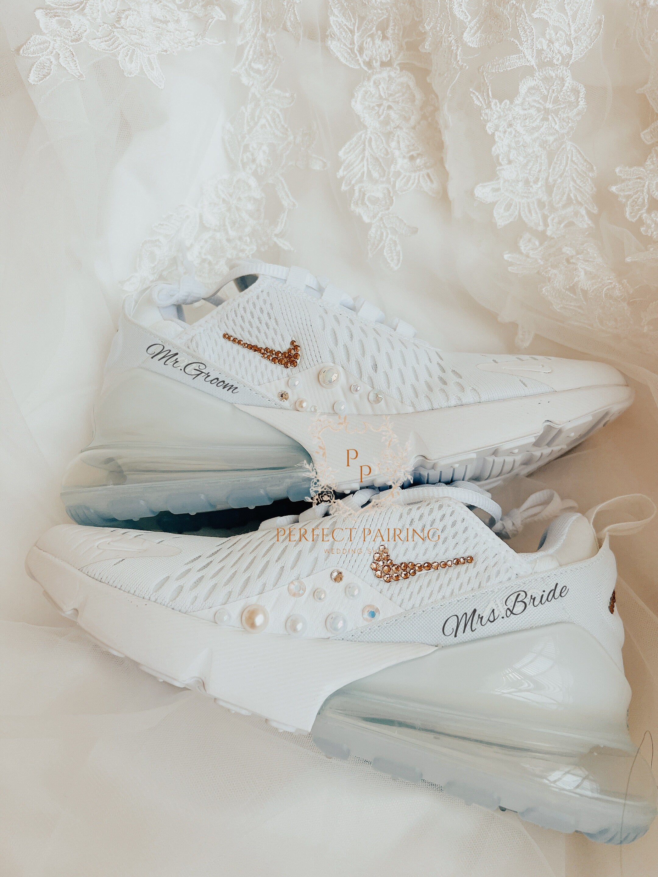 Wedding Shoes Custom Nike Air Max 270 Rhinestones And Pearls