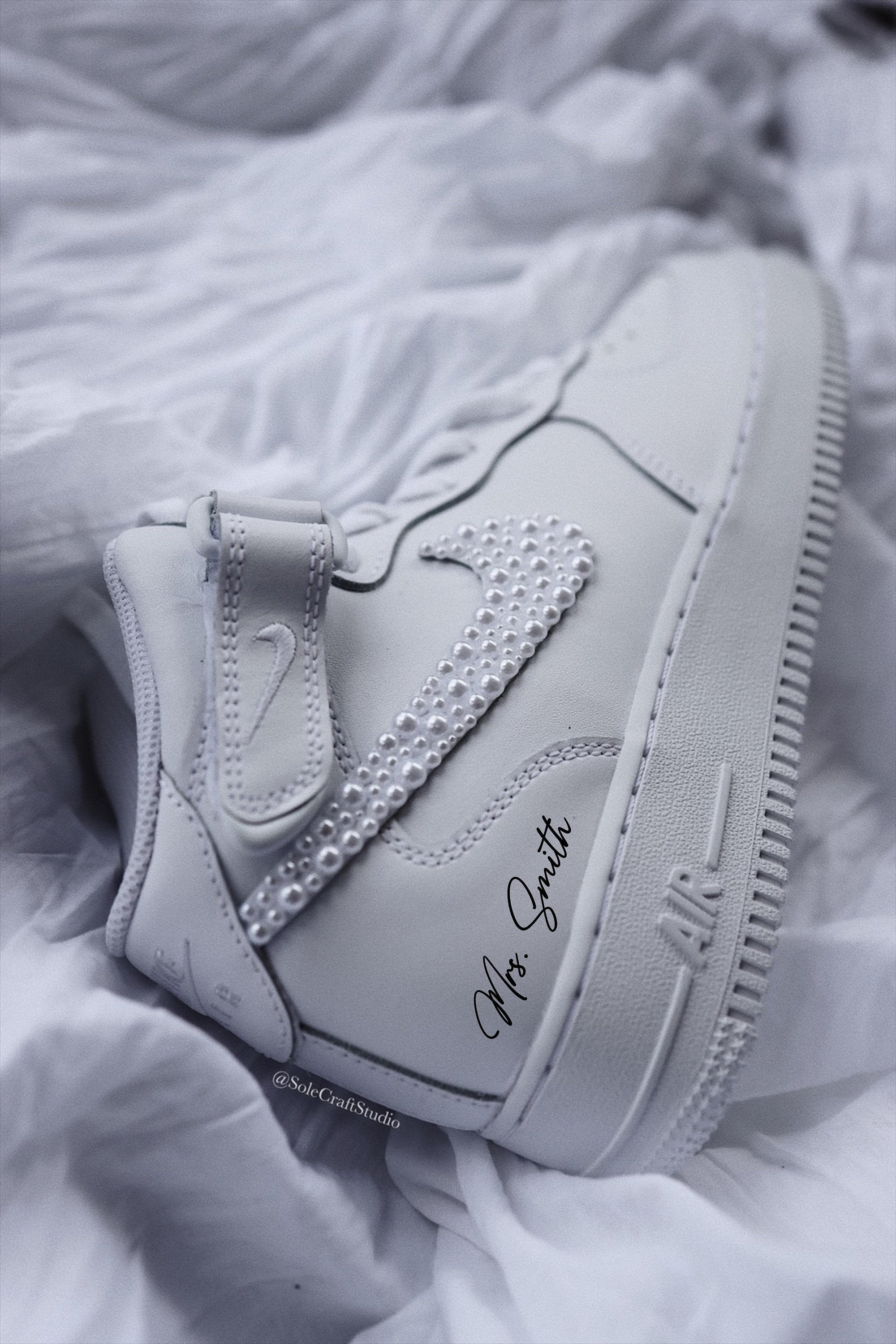 Wedding Shoes Custom Nike Air Force 1 Mid White Pearl