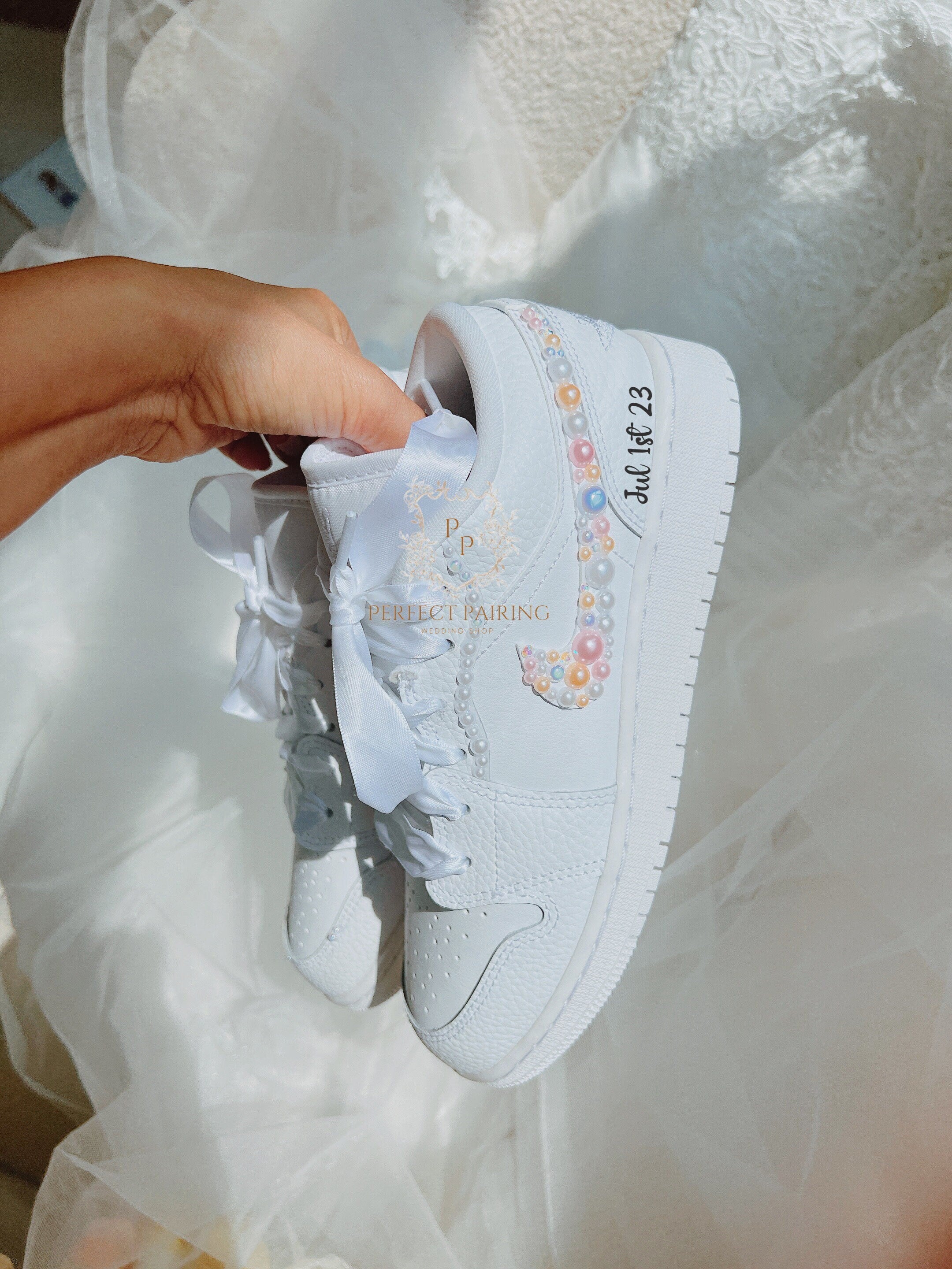 Wedding Shoes Custom Jordan Air Jordan 1 Low Multicolor Pearls