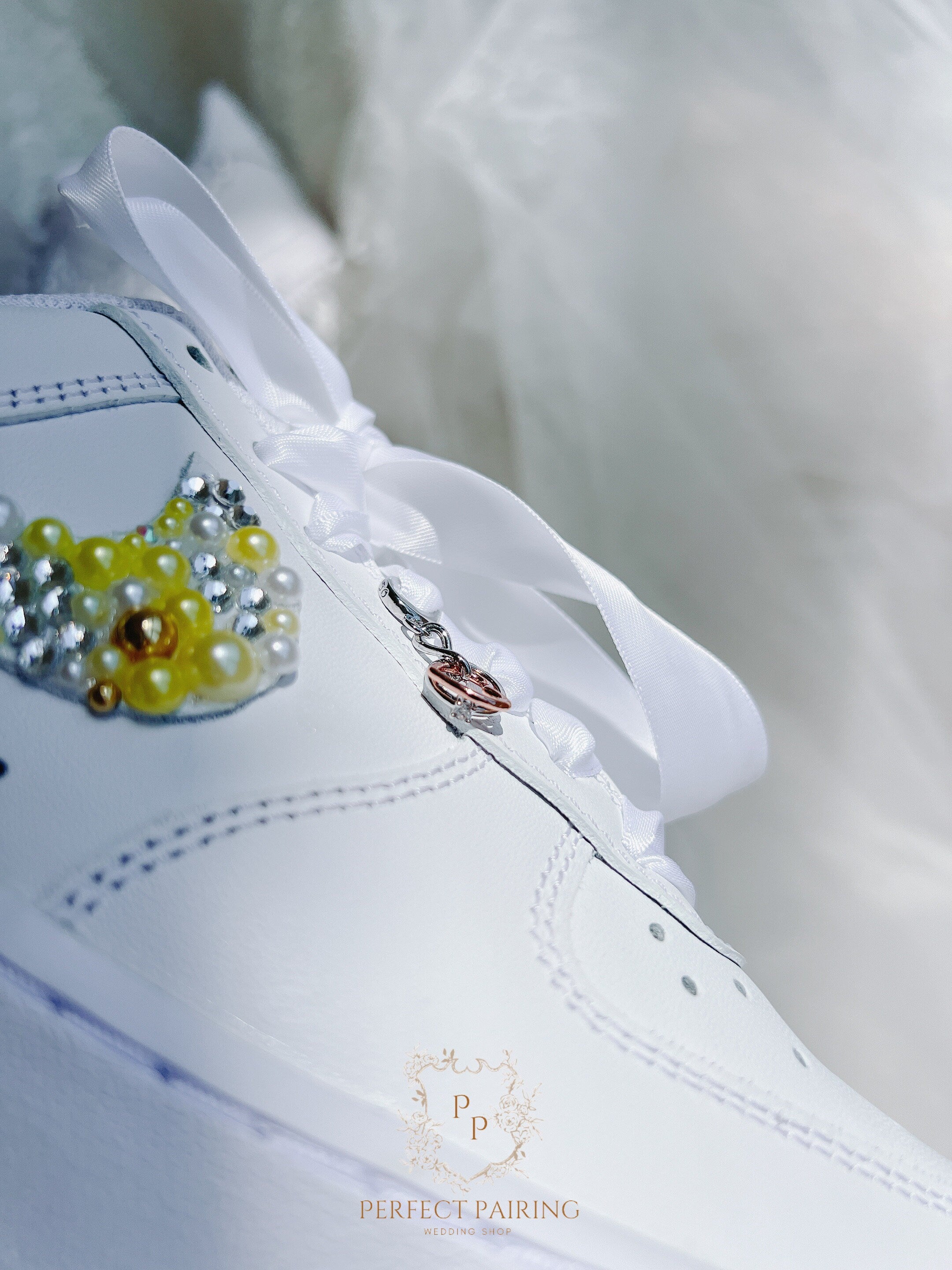 Wedding Custom Sneaker Personalized Air Force 1 Pearls Rhinestones
